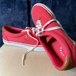 Polo Ralph Lauren Pink Canvas Sneakers with Tan Accents